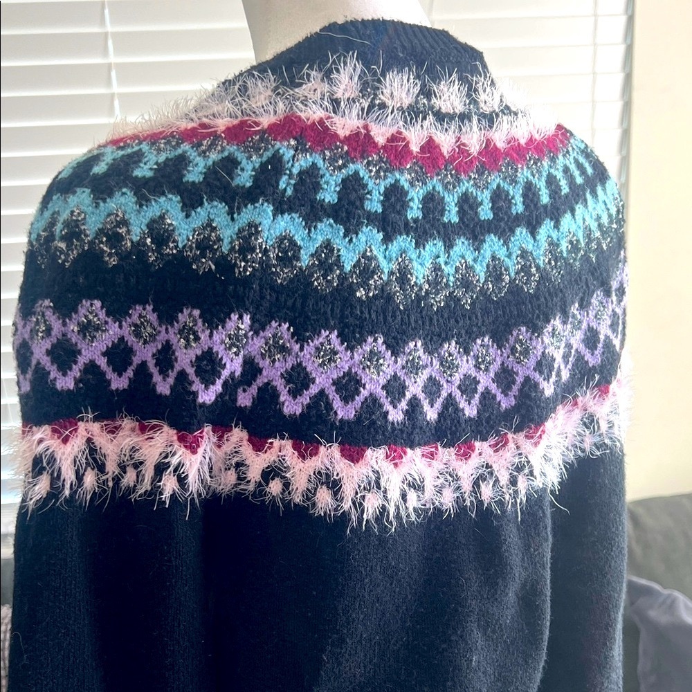 J. Jill Black Sweater with Blue Fair Isle Design - Picture 7 of 11